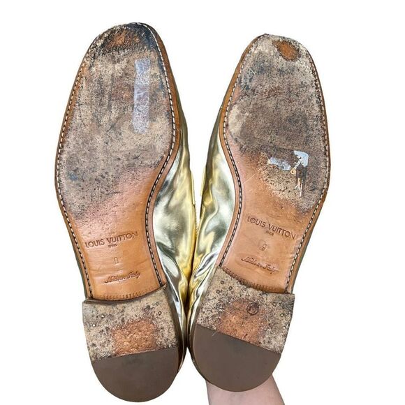 LOUIS VUITTON Men’s Gold Lace Up Derby Shoe Size 9 - Picture 7 of 10